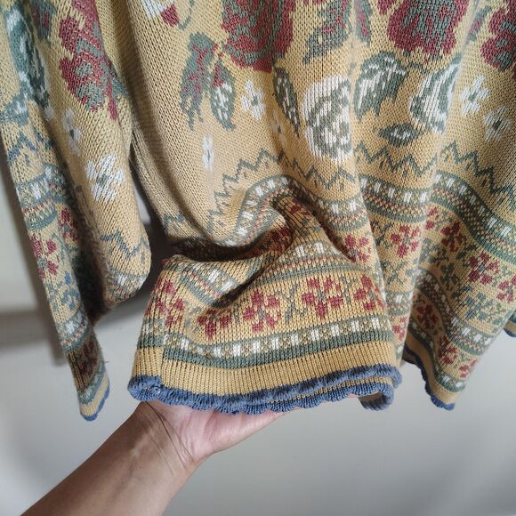 Vtg Floral Tapestry Sweater Cottagecore Rose Knit Pullover 80s 90s Grandma Large - Picture 3 of 8